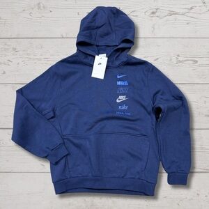Nike Kids Fleece Hoodie Little Boys XL Multi Logo Swoosh Navy NWT Sweatshirt